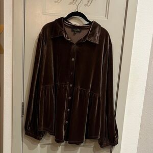 Vintage Velvet Button-Front Peplum Blouse